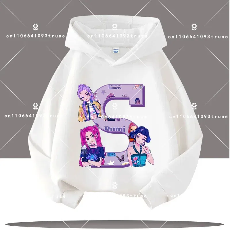 Color: PURPLE, Kid Size: 10 - K-pop Demon Hunters Letter A-Z 3-12 Year Old Children Hooded Sweatshirt Girls' Casual Shirt Boys' Sports Shirt Cartoon Print