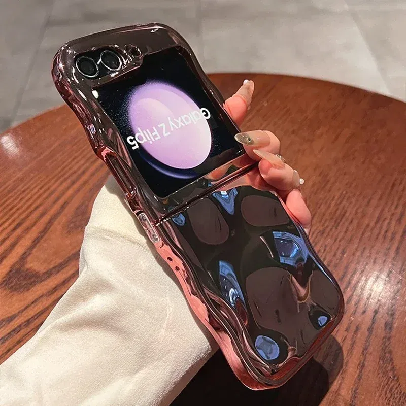 Color: Blue, Material: ABS - Cartoon Stone Pattern Gloss Wave Case for Samsung Galaxy Z Flip 6 5 flip6 Plating Meteorite Soft TPU Shockproof Ins Korean Cover