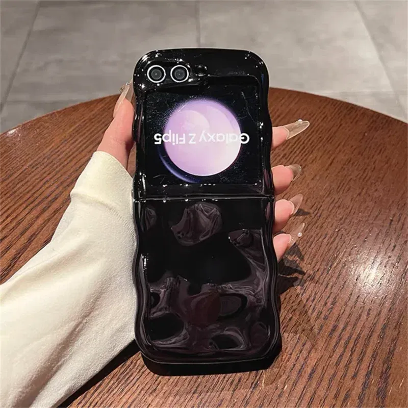 Color: Blue, Material: ABS - Cartoon Stone Pattern Gloss Wave Case for Samsung Galaxy Z Flip 6 5 flip6 Plating Meteorite Soft TPU Shockproof Ins Korean Cover