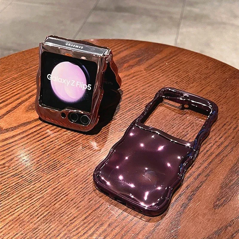 Color: Blue, Material: ABS - Cartoon Stone Pattern Gloss Wave Case for Samsung Galaxy Z Flip 6 5 flip6 Plating Meteorite Soft TPU Shockproof Ins Korean Cover