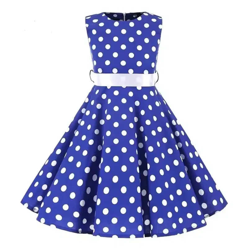 Polka Dot Vintage Kids Cotton Dress Flower Floral Midi Summer Dress Baby Girl
