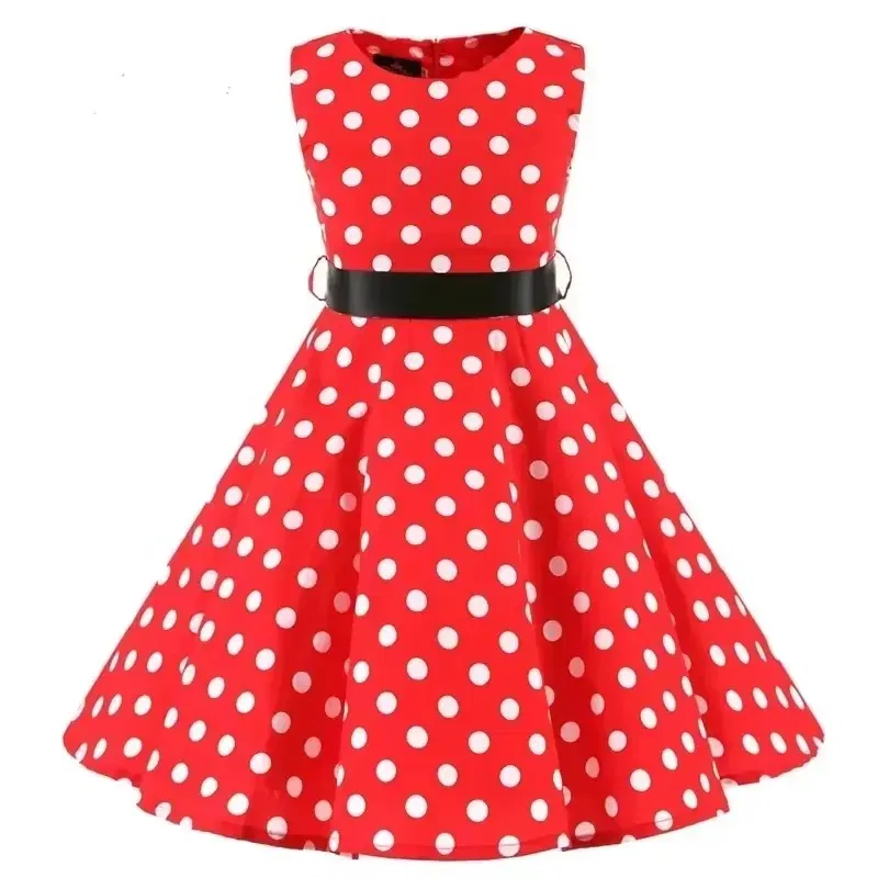 Polka Dot Vintage Kids Cotton Dress Flower Floral Midi Summer Dress Baby Girl
