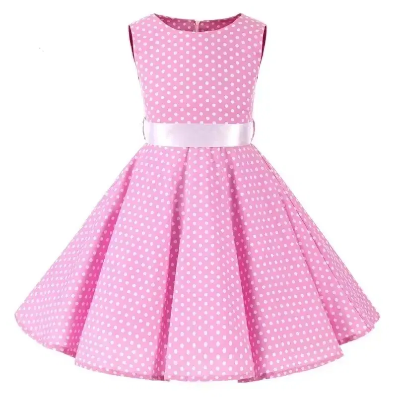 Polka Dot Vintage Kids Cotton Dress Flower Floral Midi Summer Dress Baby Girl