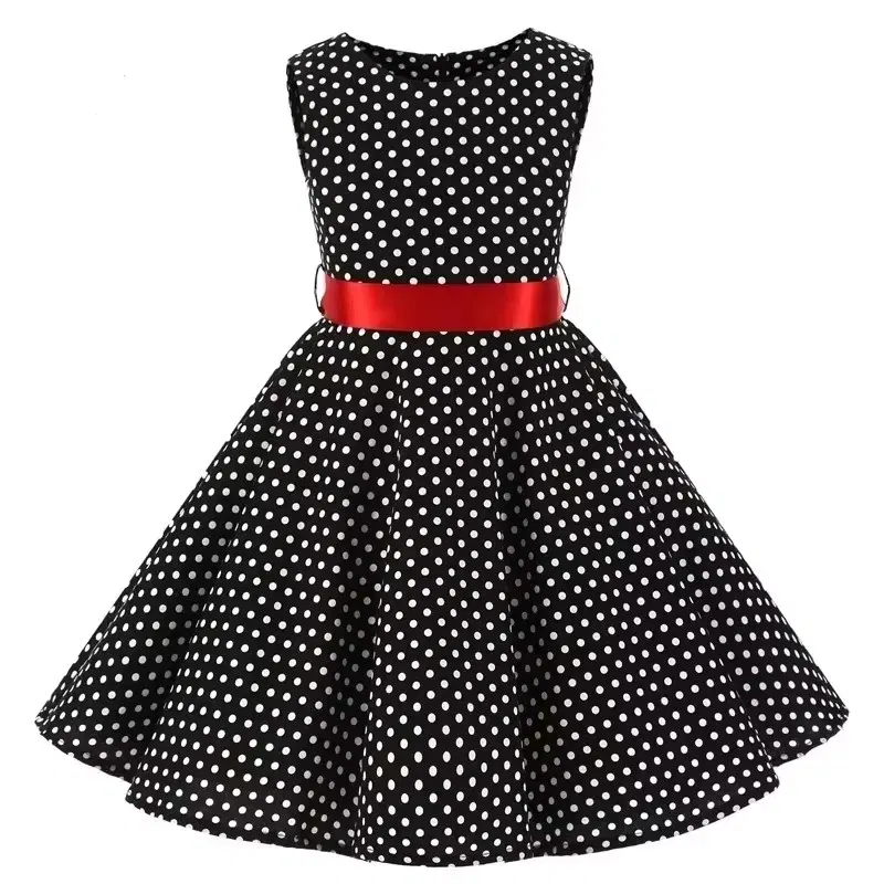 Polka Dot Vintage Kids Cotton Dress Flower Floral Midi Summer Dress Baby Girl