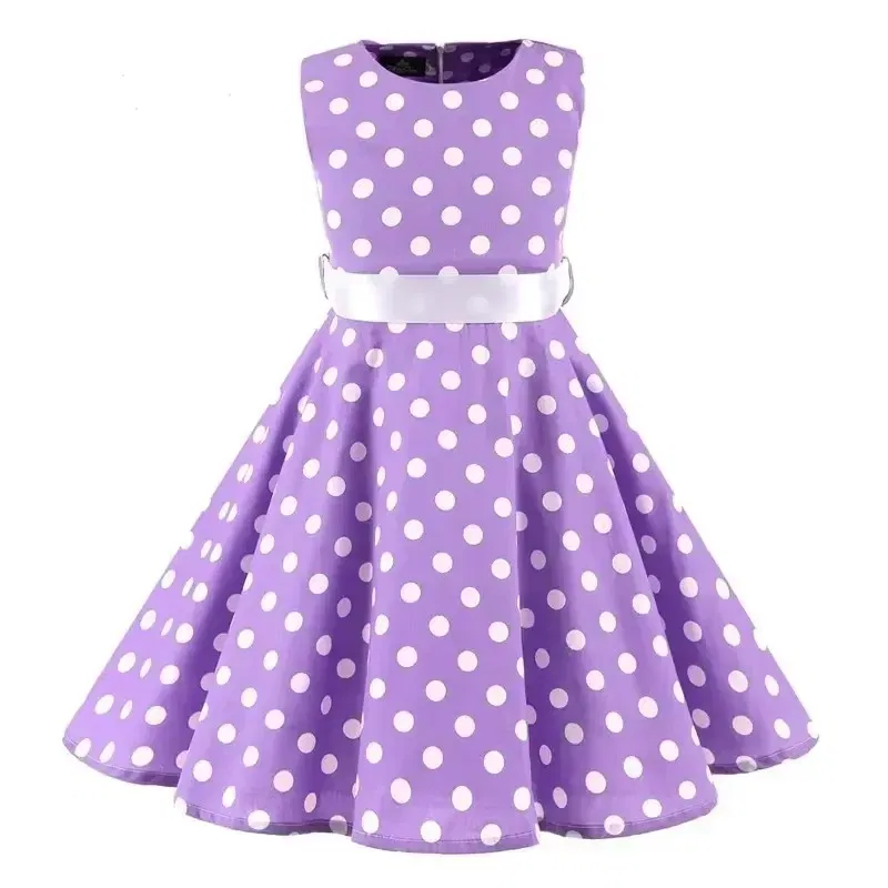 Polka Dot Vintage Kids Cotton Dress Flower Floral Midi Summer Dress Baby Girl