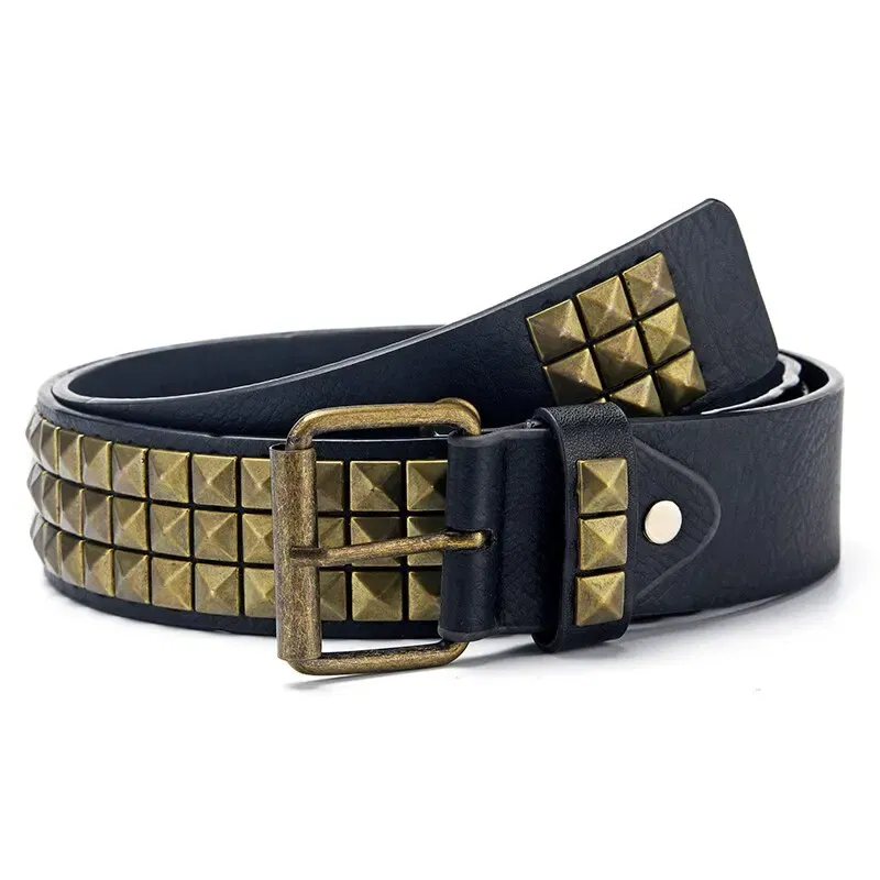Color: army green, Belt Length: 110cm - Fashion New Square Bead Rivet Belt Metal Pyramid Belt Men and Women Punk Hardware Jeans Belt Y2K Belt Designer Belt Women's Belt