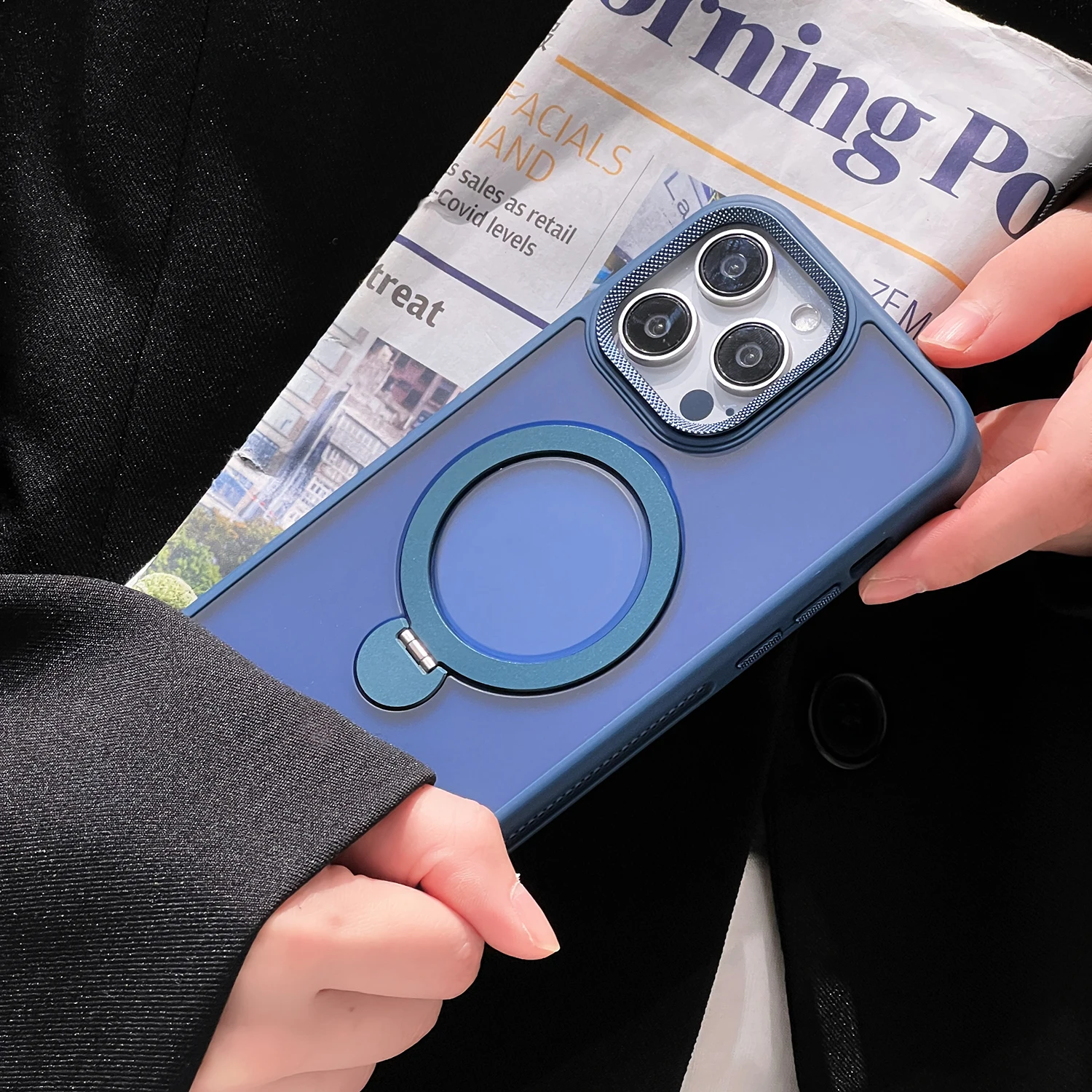 Color: SKY BLUE, Material: Cotton Fabric - For iPhone 15 Pro Max 360?° Rotation Magnetic Holder Stand Matte Phone Case For iPhone 11 12 13 14 15 Plus Heat Dissipation Cover