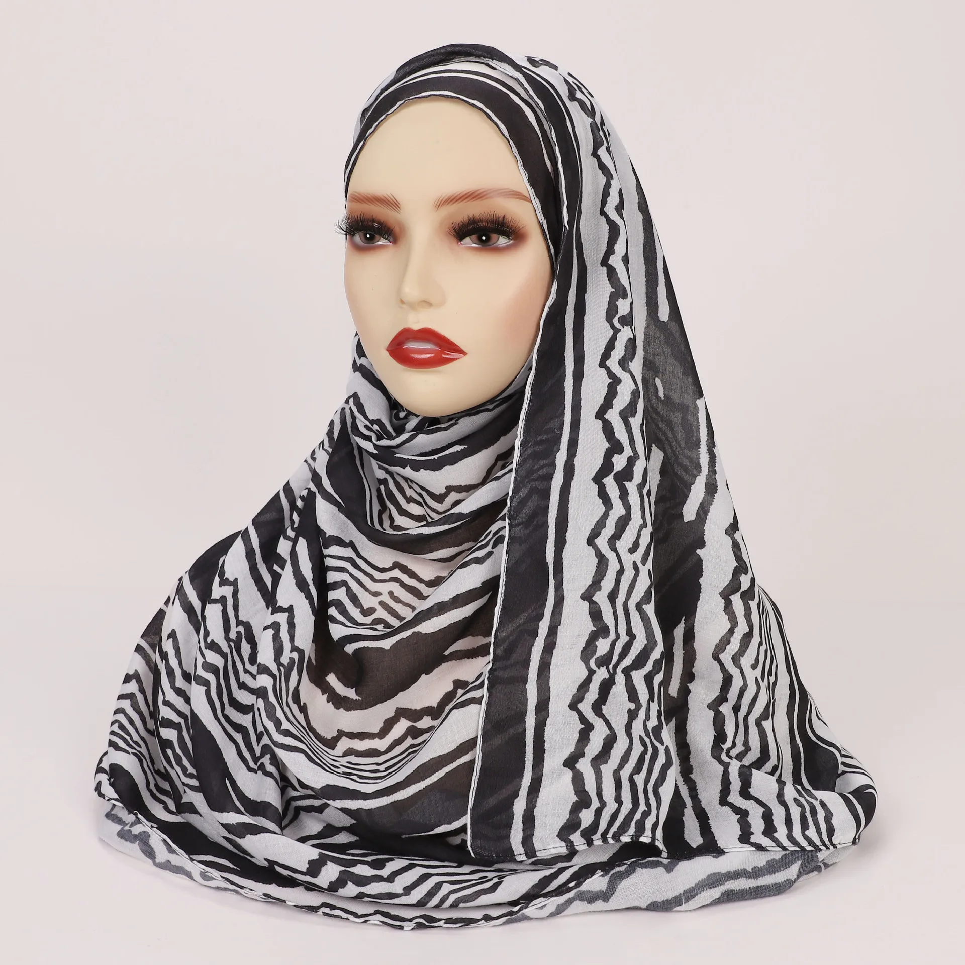 Color: lce grey - 1Pcs Ramadan Hijab Leopard Print Women Bohemian Watercolor Soft Muslim Hijabs Floral Breathable Shawl Wrap Scarf Headscarf Warm