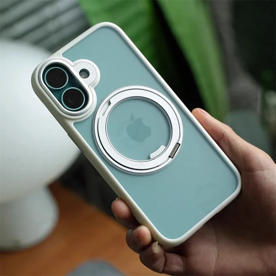 Color: Blue, Material: Carbon Fiber - 360?° Rotation Ring Stand Magnetic Case For iPhone 13 14 15 16 17 Pro Max 16E Matte Military Shockproof Armor Cover For Magsafe