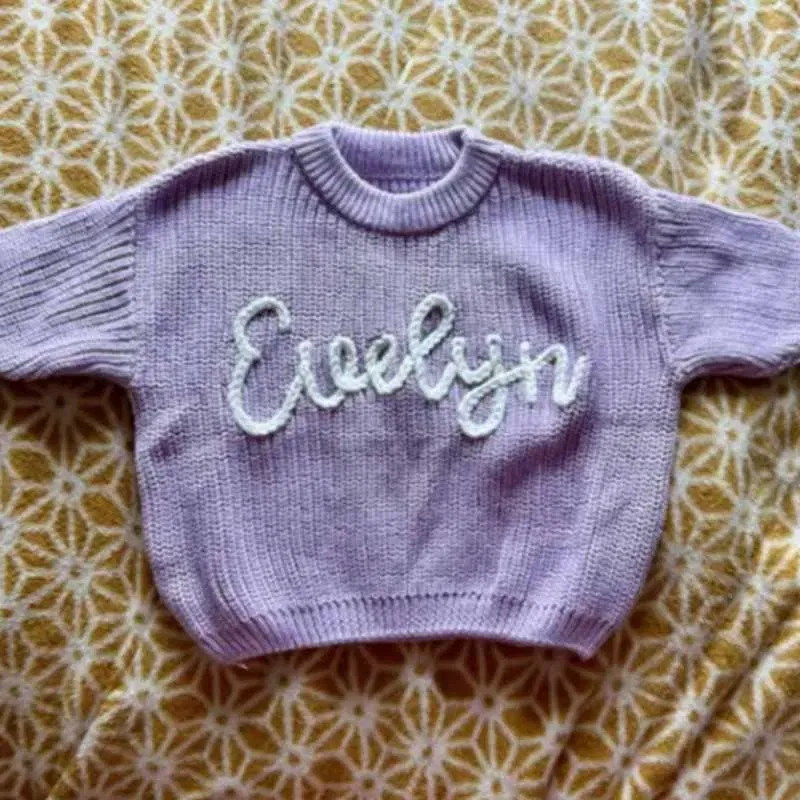 Color: WHITE, Size: L, Age Range: 0-3M - Personalized sweaters for cherished babies.Celebrate your little one's name with unique, custom-made thick knitted sweaters