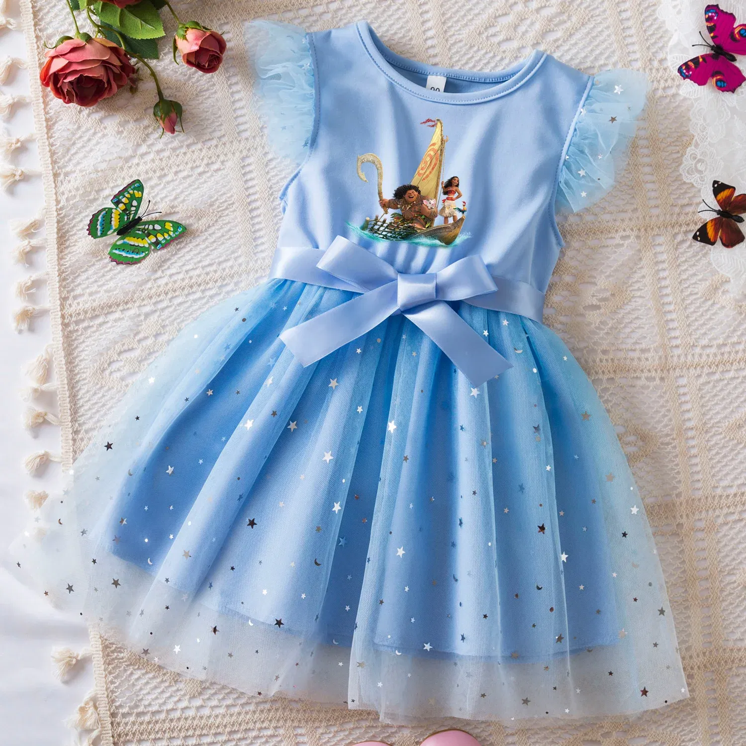 Color: Dark Grey, Size: XS - Moana Summer Toddler Girl Dress Princess Star Baby Girls Clothes Tulle Tutu Dress for Children Party Dress 2-6Y