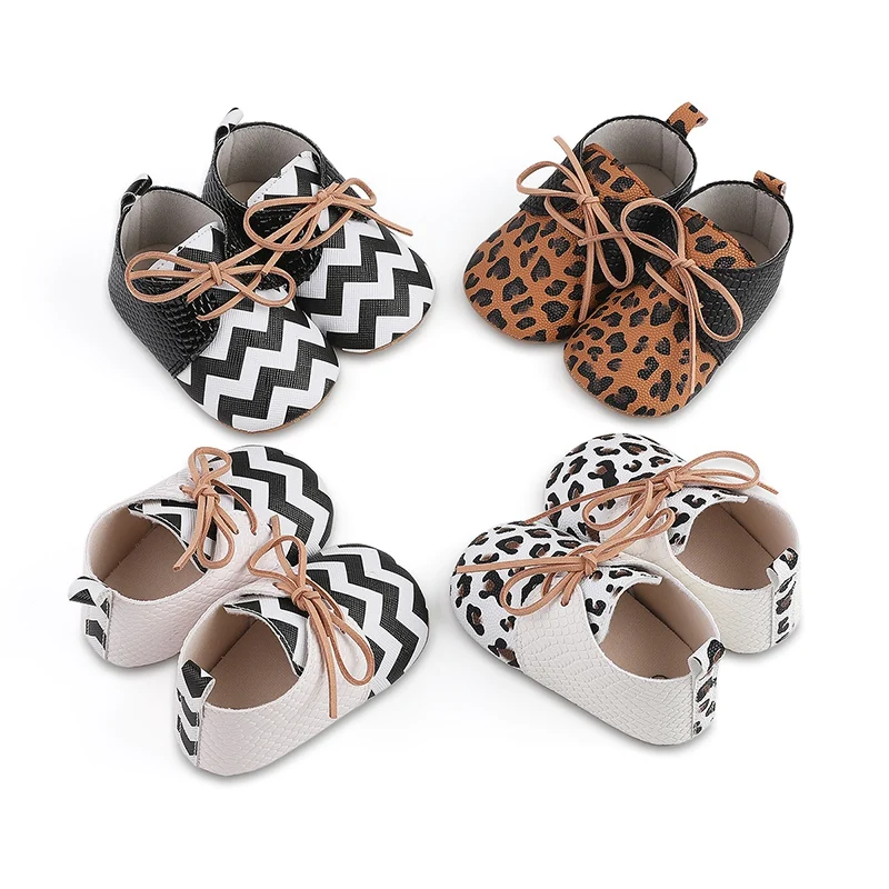 Color: WHITE, Shoe Size: 0 - Toddler Soft Bottom Non-Slip First Walkers Baby Boys Girl Solid Leather Shoes Newborn Retro Leopard Print Bowknot Design Sneaker