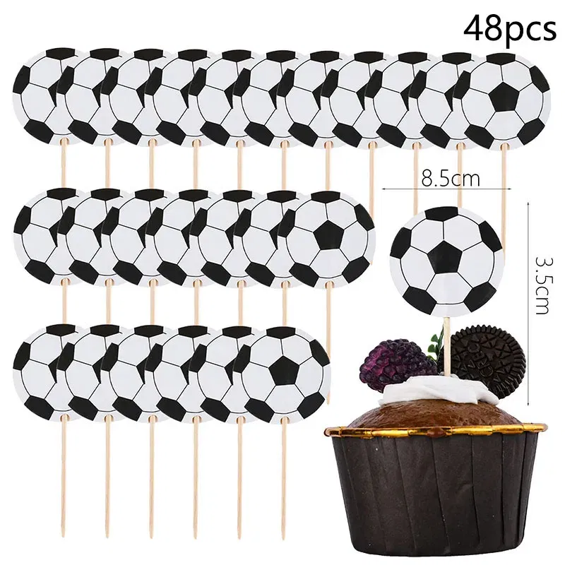 Color: Deep Sapphire - 24/48pcs Football Cake Decoration Football Cupcake Topper Soccer Theme Cake Topper Kids Birthday Party Supplies