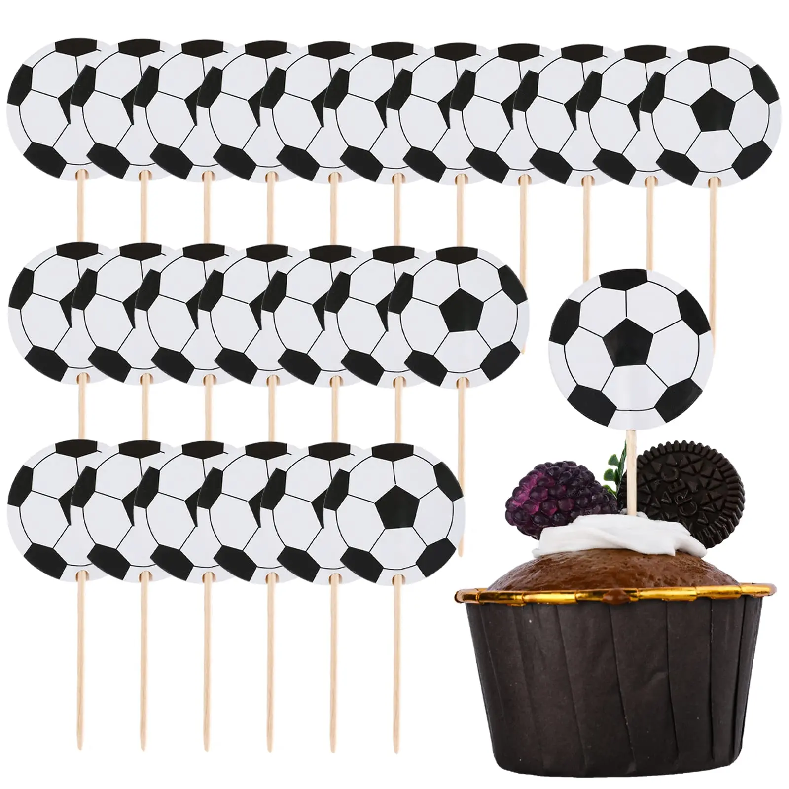 Color: Deep Sapphire - 24/48pcs Football Cake Decoration Football Cupcake Topper Soccer Theme Cake Topper Kids Birthday Party Supplies