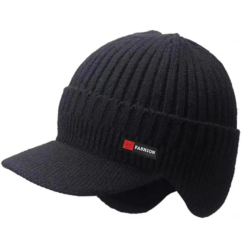 Color: Red, Size: S - New Winter Men Hat Outdoor Ear Protection Warm Thick Bicycle Knitted Cap Scarf Windproof Visors Baseball Cap Male