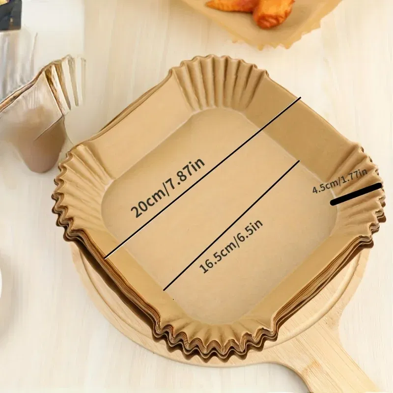 Color: Chocolate - Air Fryer Paper Liners Disposable Oil-Proof Waterproof Baking Paper Round Square And Rectangle Parchment Kitchen Party Supplies