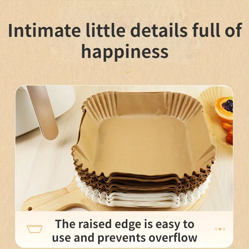 Color: Chocolate - Air Fryer Paper Liners Disposable Oil-Proof Waterproof Baking Paper Round Square And Rectangle Parchment Kitchen Party Supplies