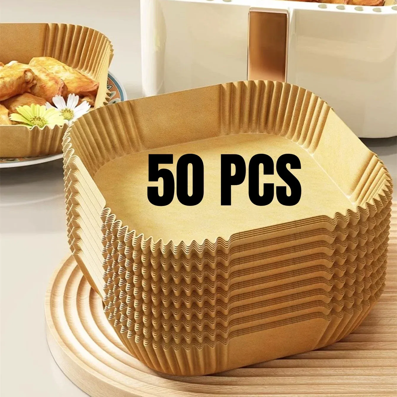 Color: Chocolate - Air Fryer Paper Liners Disposable Oil-Proof Waterproof Baking Paper Round Square And Rectangle Parchment Kitchen Party Supplies