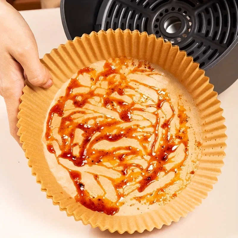 Color: Chocolate - Air Fryer Paper Liners Disposable Oil-Proof Waterproof Baking Paper Round Square And Rectangle Parchment Kitchen Party Supplies