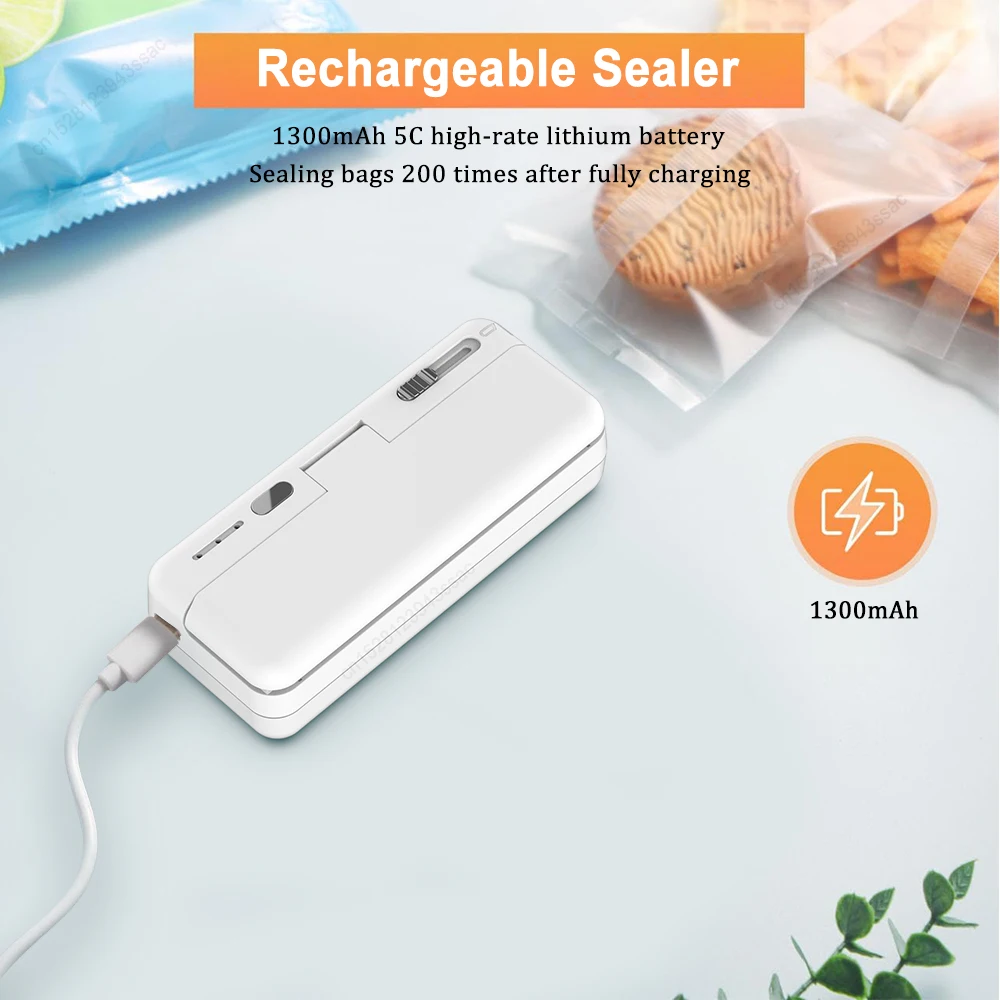 Color: Silver Gray - Mini Plastic Bag Sealer Heat Bag Sealing Machine Food Packaging Plastic Bags Sealer Clip Bag Handheld Rechargeable Heat Sealer