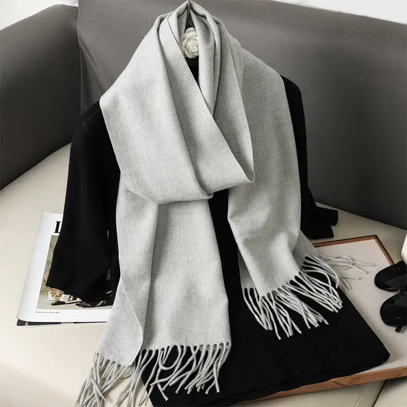 Color: Navy Blue - New 62 Color Winter Scarf For Women Long Warm Cashmere Scarves Hijab Solid Lady Shawl Wrap Female Pashmina Bandana Head Scarfs