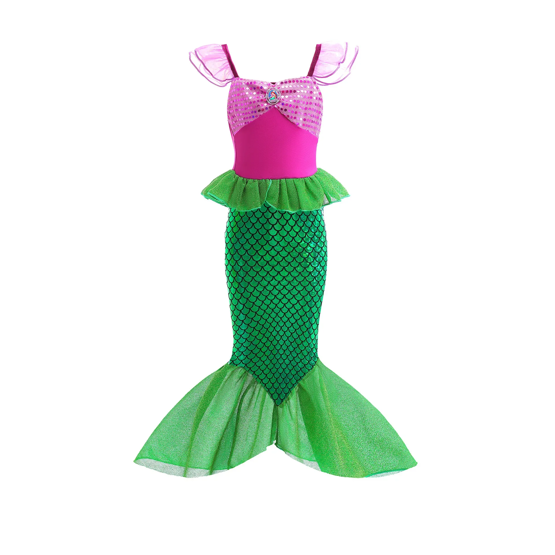 Color: GRAY, Kid Size: 4T - Disney Little Mermaid Ariel Costumes for Girls Princess Dress Cosplay Halloween Carnival Kids Birthday Party Dress Up Clothing