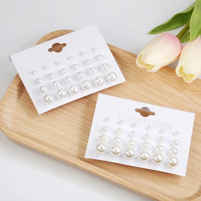 Metal Color: Antique Copper Plated - 12 Pairs White Simulated Pearl Earrings Set For Women Jewelry Big Small Ball Stud Ear Bijouteria Brincos Bijoux