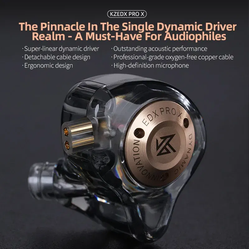 Color: black - KZ EDX PRO X Dynamic Drive Headphones HIFI Heavy Bass Earbuds Sports Metal Headphones Detachable Headphones 2PIN