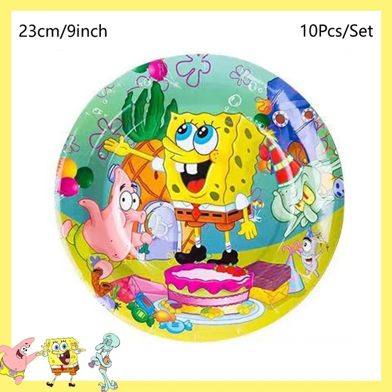 Color: Blue - SpongeBob Party Decorations Disposable Tableware Cup Baby Shower Birthday Theme Plate Tablecloth Kids Birthday Party