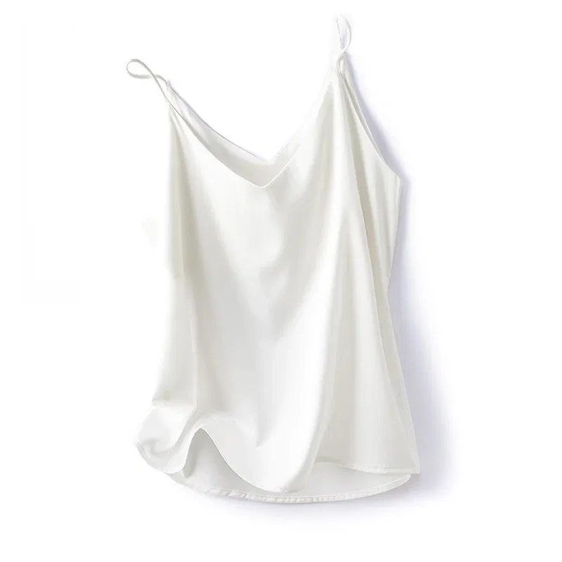 Color: WHITE, Size: XXL - Fashion Silky Camisole Women's Inner With White Bottoming Satin Top Summer V-neck Thin Section