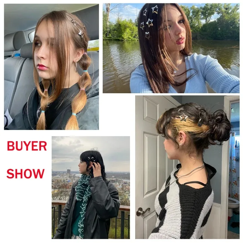 Color: Green - 10/25/50/100/200pcs Silver Star Hair Clips for Girl Y2k Filigree Star Metal Snap Clip Hairpins Barrettes Hair Accessories