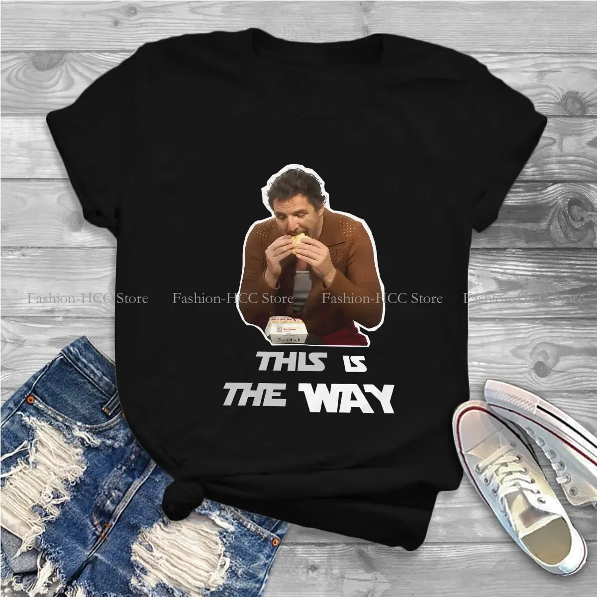 Color: black, Size: XL - This Is The Way Eating Empanada Fashion Polyester TShirts Pedro Pascal American Actors Momen Style Streetwear T Shirt O Neck
