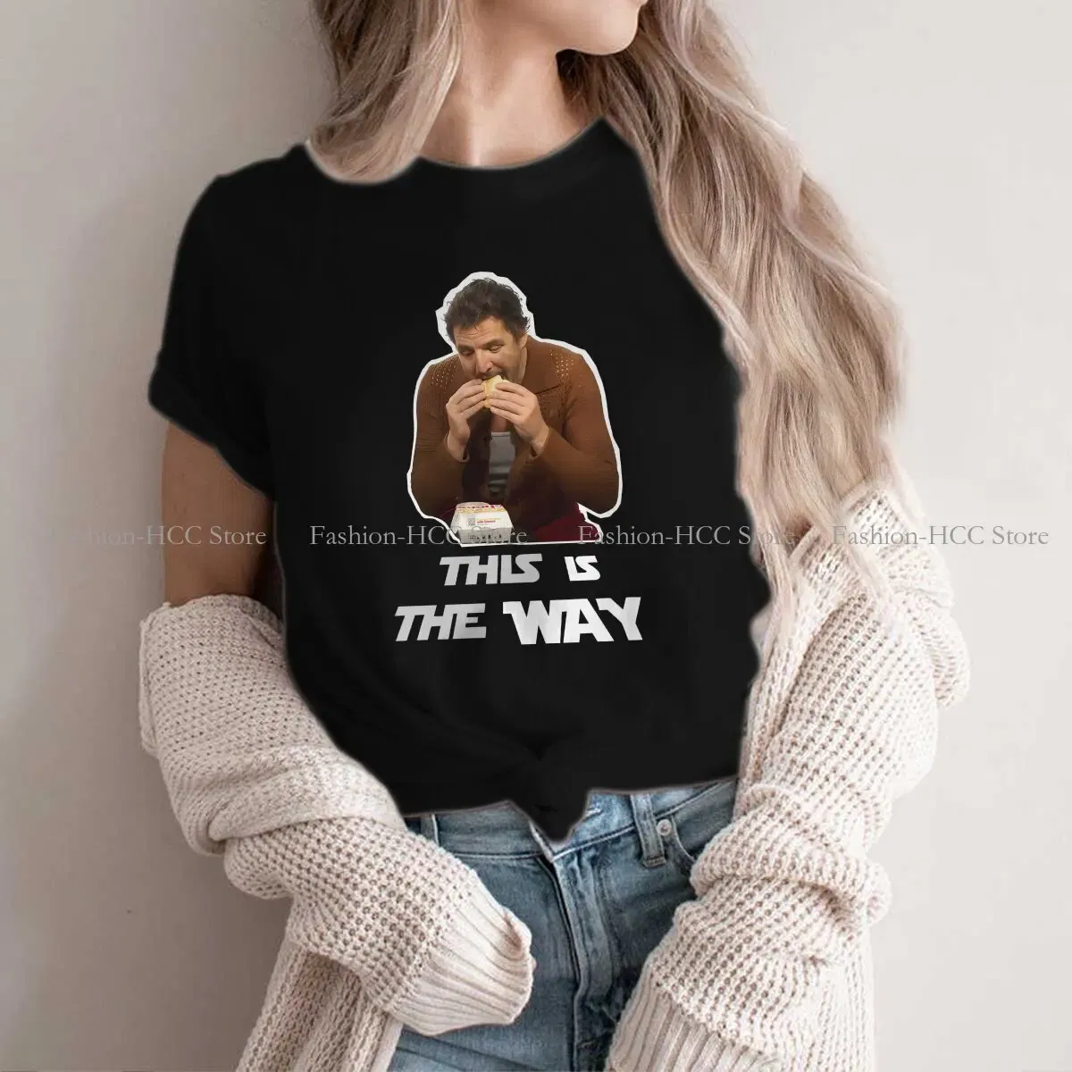 Color: black, Size: XL - This Is The Way Eating Empanada Fashion Polyester TShirts Pedro Pascal American Actors Momen Style Streetwear T Shirt O Neck