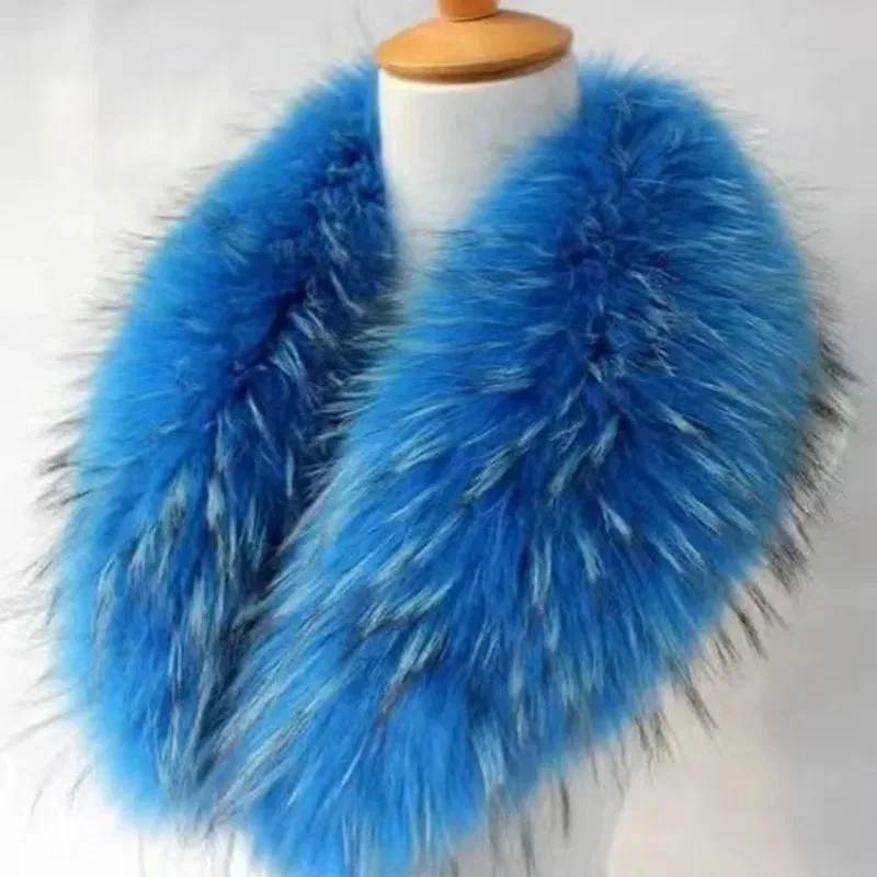 Color: Dark Khaki, Size: S - Winter Real Fox Fur Collar Woman Furry Natural Raccoon Fur Scarf Shawls Luxury Neck Warmer Wraps For Coat Fur Scarves Large Size