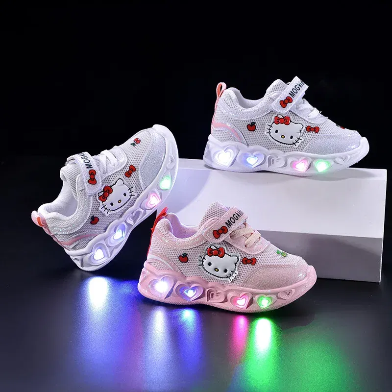 Color: Pink, Shoe Size: 5 - Kids'Casual Shoes Girls Led Light Cartoon PU Leather Fashion Sport Flat Bottom Shoes Breathable White Pink Size 21-30