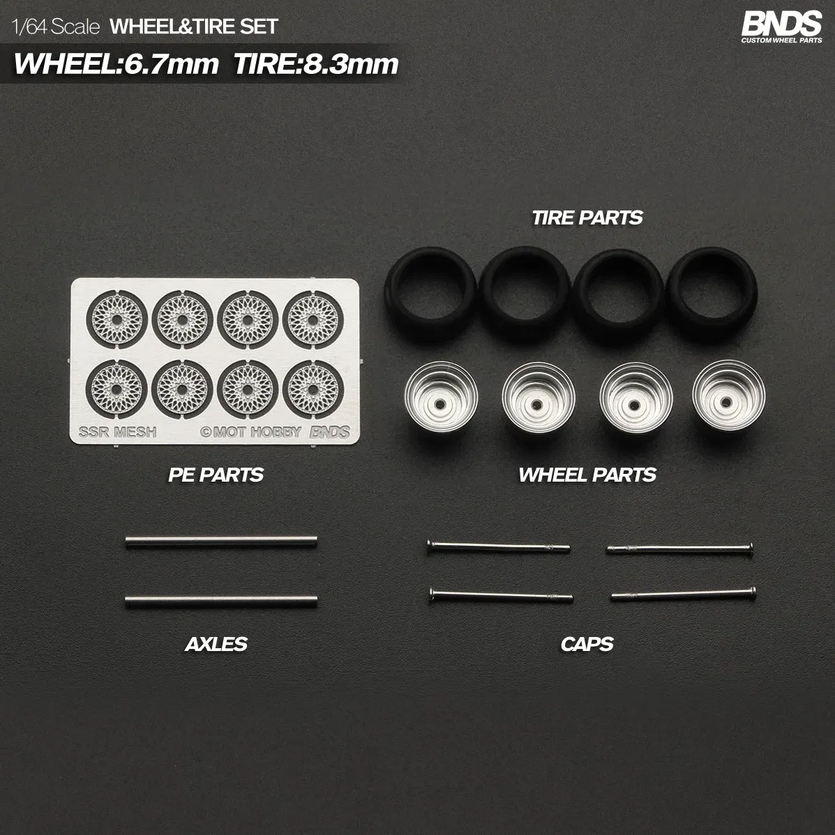 Color: Light Grey - 1/64 Alloy Wheels With Rubber Tires By BNDS Assembly Rims Modified Parts for Model Car Refitted VIP Style No.64053-64088