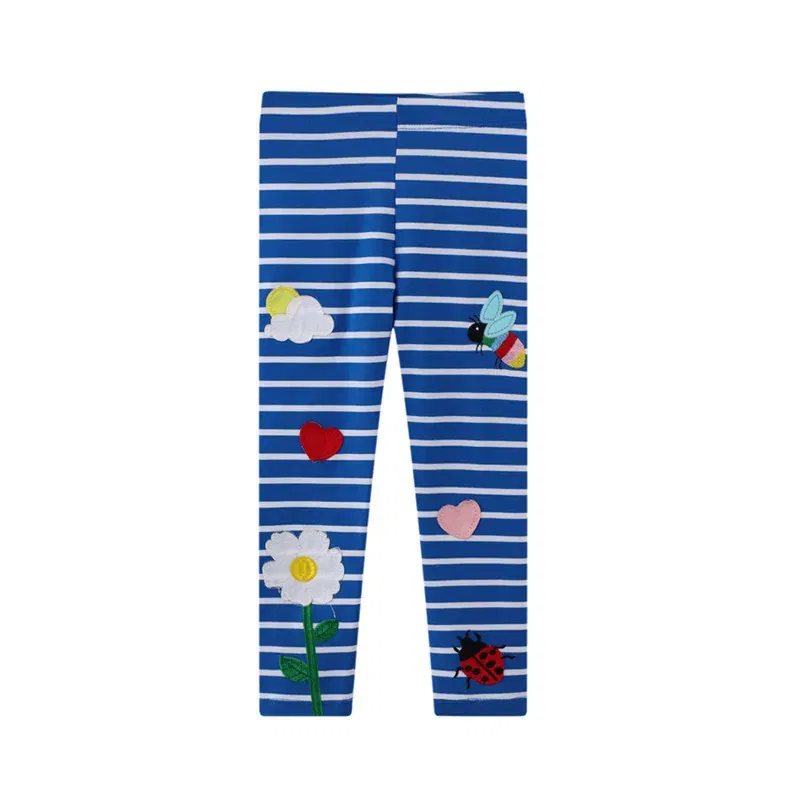 Color: MULTI, Kid Size: 6T - Jumping Meters New Arrival Girls Leggings Pant With Bee Embroidery Fashion Stripe Kids Skinny Pants Toddler Kids Pencil Pant