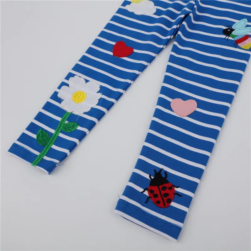 Color: MULTI, Kid Size: 6T - Jumping Meters New Arrival Girls Leggings Pant With Bee Embroidery Fashion Stripe Kids Skinny Pants Toddler Kids Pencil Pant