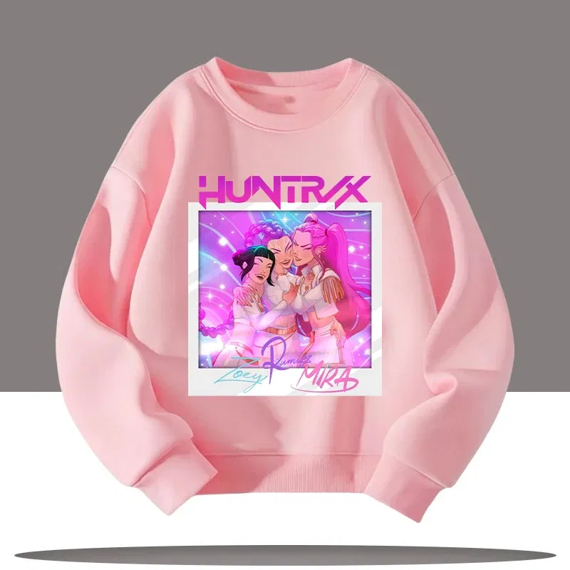 Color: GRAY, Kid Size: 7 - Children's Clothing K-pop Demon Hunters Cartoon Print 3-12 Year Old New Style Kids Round-neck Sport Shirt Cute Girl Casual Top