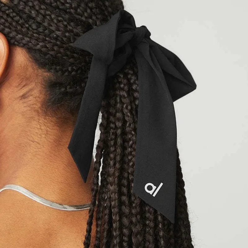 Color: GRAY - al Love Knots Tie Scrunchie Bow Ribbon Hair Clip Fashion Simple Solid Hair Pin Retro Headband with Clips Girls Hair Accessories