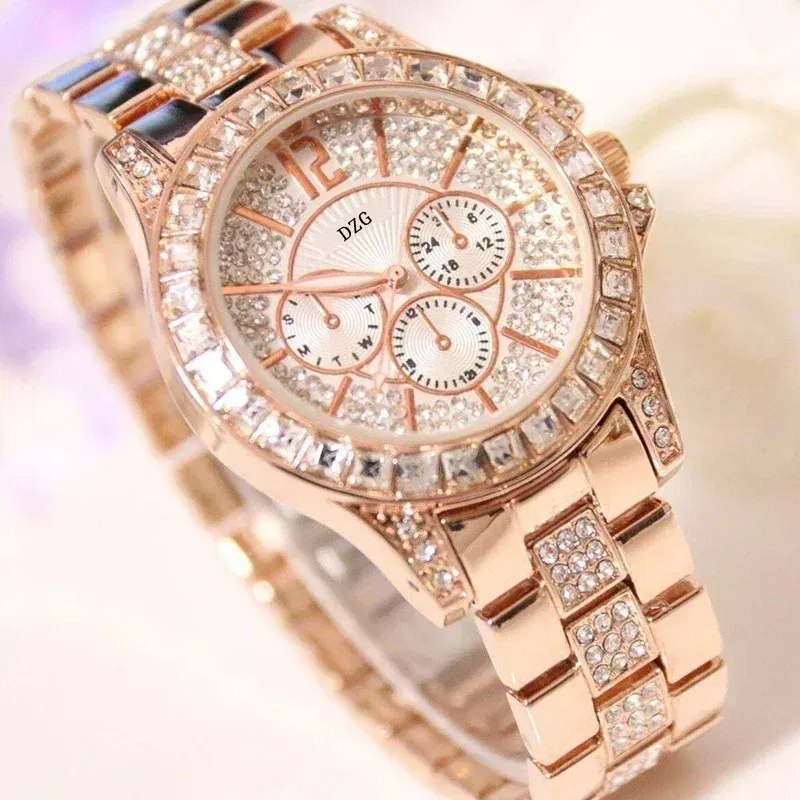 Color: Rose - Fashion Women Watch with Diamond Watch Ladies Top Luxury Brand Ladies Casual Women's Bracelet Crystal Watches Relogio Feminino
