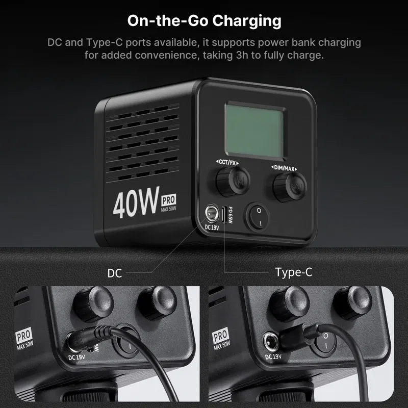 Color: Yellow, Ships From: CHINA - New! L023 40W Pro Portable LED Video Light Bi-Color COB Photographic Studio Light 2500K-6500K 3400mAh for Video Live-streaming