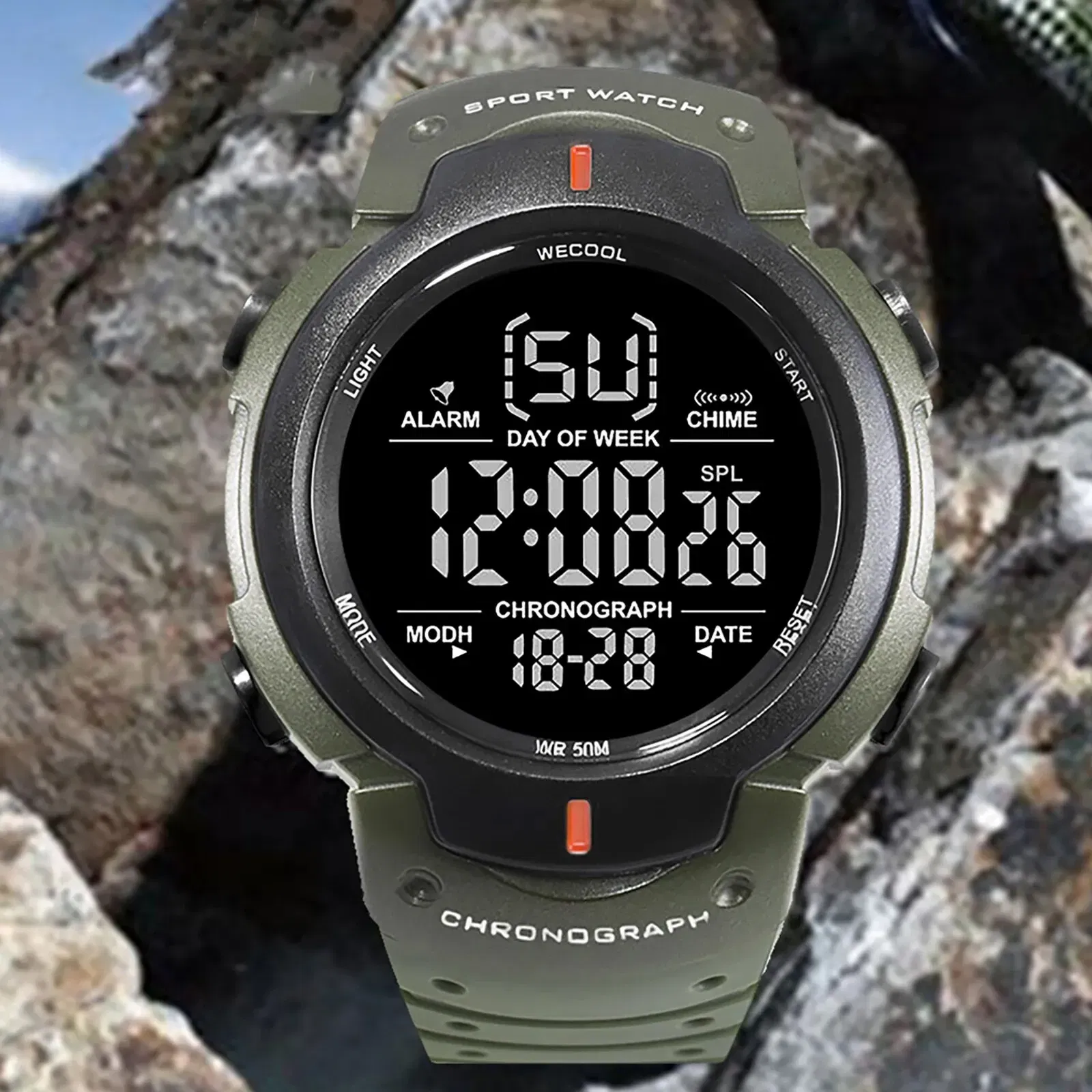 Color: khaki - WECOOL Brand Sport Digital Alarm Multifunction Wrist Watch W-606 Waterproof Watch