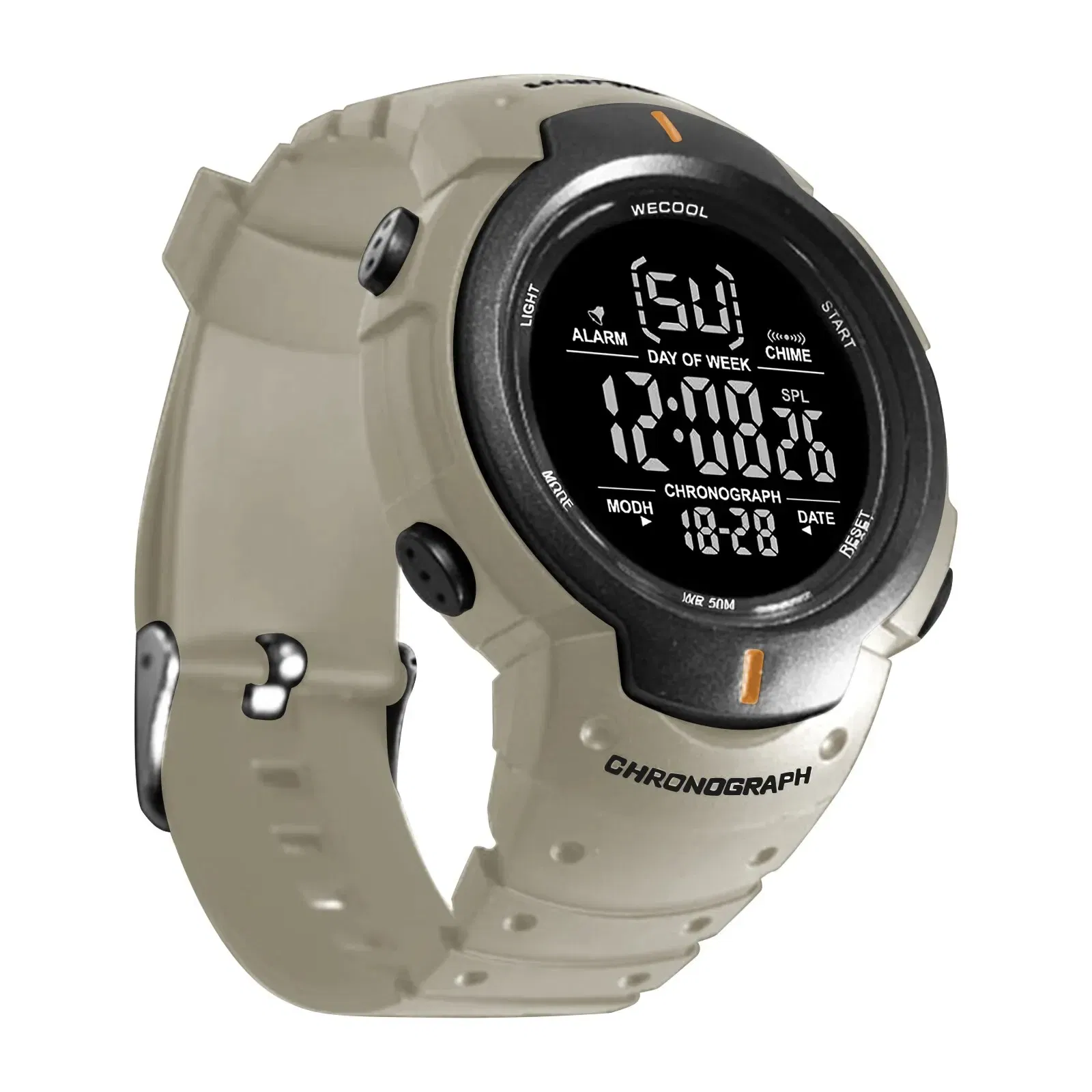 Color: khaki - WECOOL Brand Sport Digital Alarm Multifunction Wrist Watch W-606 Waterproof Watch