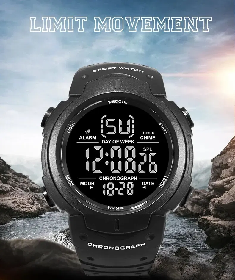 Color: khaki - WECOOL Brand Sport Digital Alarm Multifunction Wrist Watch W-606 Waterproof Watch