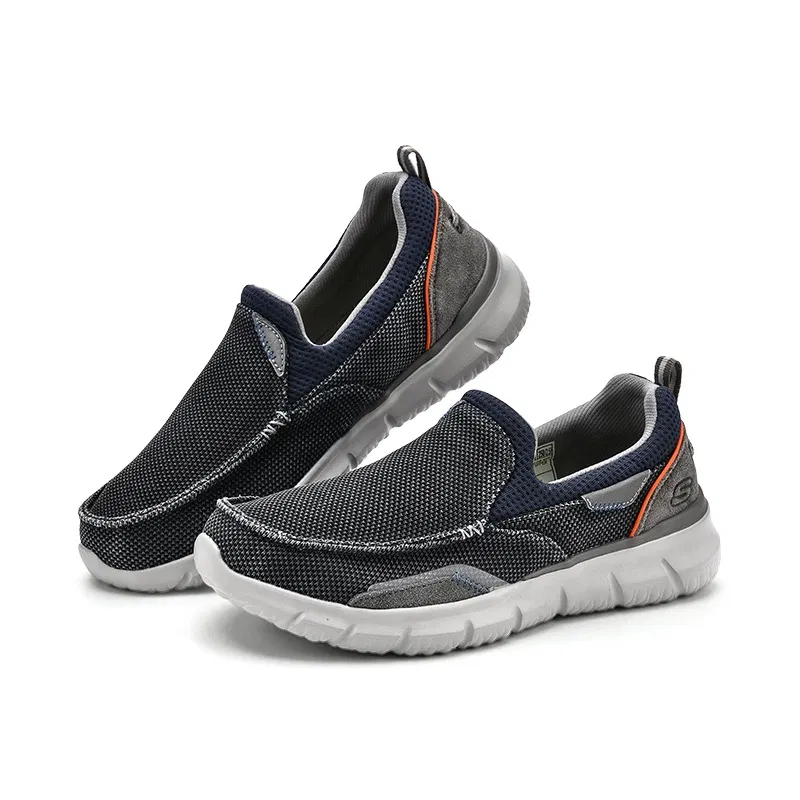 Color: Sky blue, Shoe Size: 45 - SKECHERS Men's Breathable Canvas Shoes Slip on Men Fashion Outdoor Sneakers Lightweight Boat Shoes Male Flats Driving Loafer