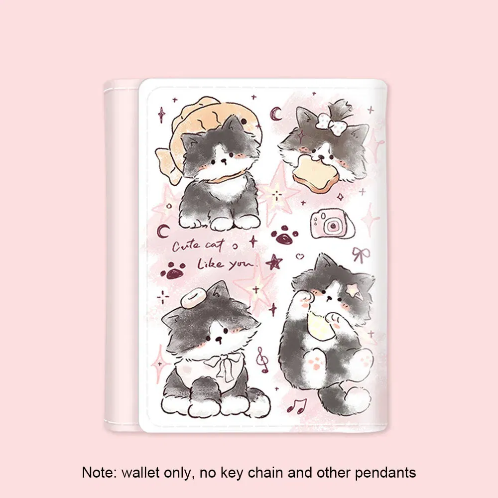 Color: Beige - PU Leather Cute Women Wallet Coin Purse Simple 3 Folds Multi-card Slots Card Holder Cute Cat Dog Short Wallets for Girls