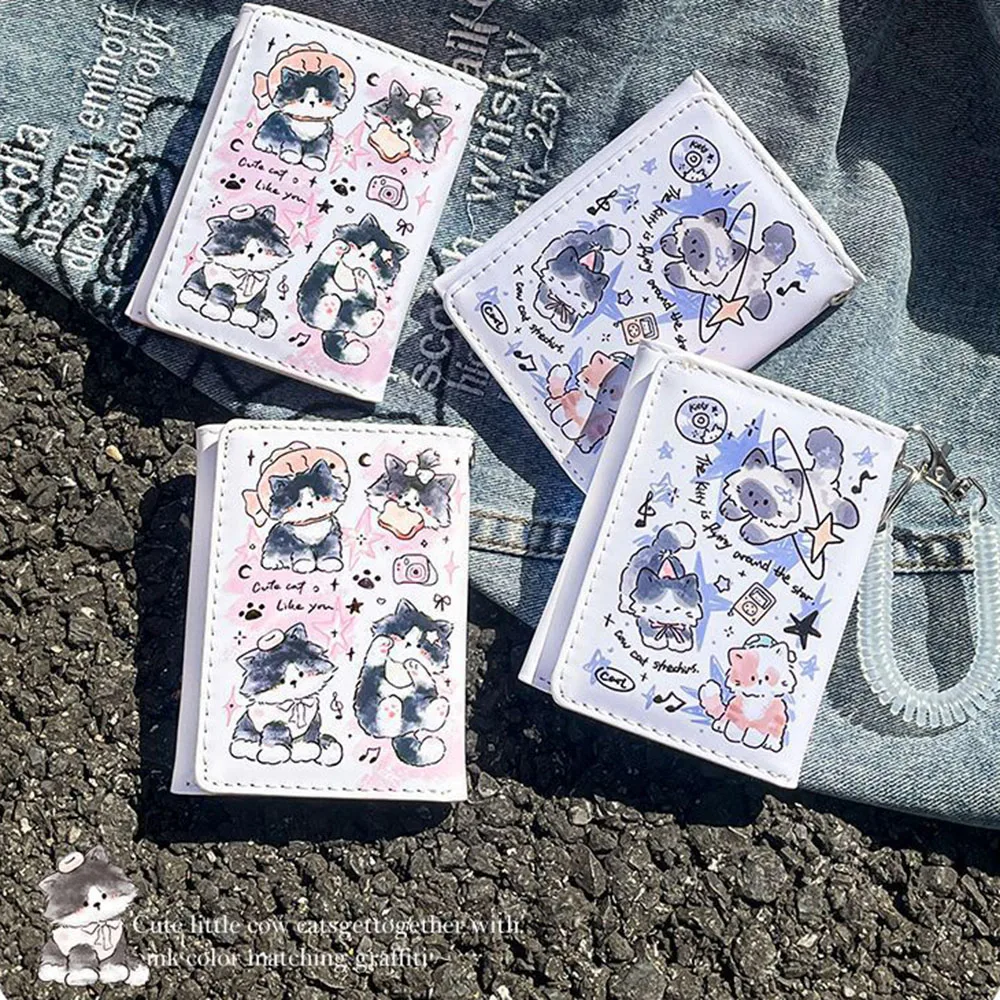 Color: Beige - PU Leather Cute Women Wallet Coin Purse Simple 3 Folds Multi-card Slots Card Holder Cute Cat Dog Short Wallets for Girls