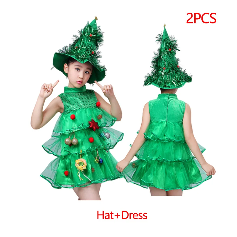Color: MULTI, Kid Size: 13 - New Year Kids Santa Claus Costume Green Elf Cosplay Christmas Carnival Party Fancy Dress for Girls Boys Red Xmas Clothes Set