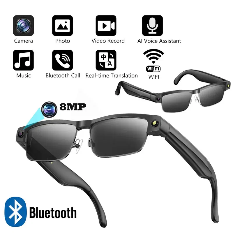 Color Name: black - Smart AI Glasses With 8MP HD Camera Chat GPT Touch Sport Sunglasses Bluetooth Call Video Music Player Object Recognition